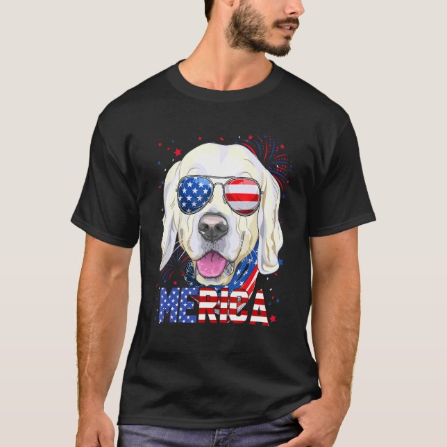 Golden Retriever Merica Sunglasses 4th Of July Ame T-Shirt (Front)