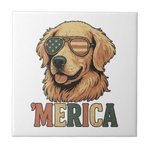 Golden Retriever 'Merica Sunglasses Ceramic Tile