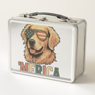 Golden Retriever 'Merica Sunglasses Metal Lunch Box