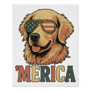 Golden Retriever 'Merica Sunglasses Poster