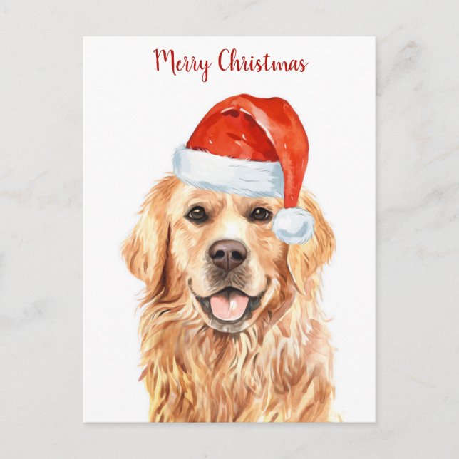 Golden Retriever Merry Christmas Puppy Dog Holiday Postcard (Front)