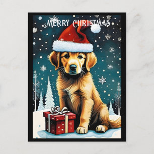 Golden Retriever Merry Christmas Santa Dog Holiday Postcard