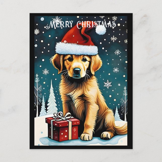 Golden Retriever Merry Christmas Santa Dog Holiday Postcard (Front)
