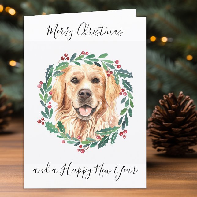Golden Retriever Merry Christmas Trendy Dog Holiday Card (Creator Uploaded)