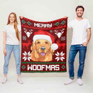 Golden Retriever Merry Woofmas Sweatshirt Dog Fleece Blanket