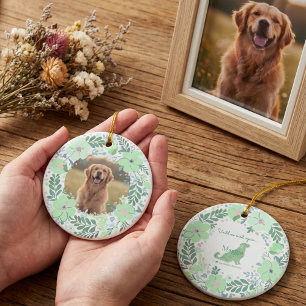 Golden Retriever Mint Green Custom Photo Memorial Ceramic Ornament