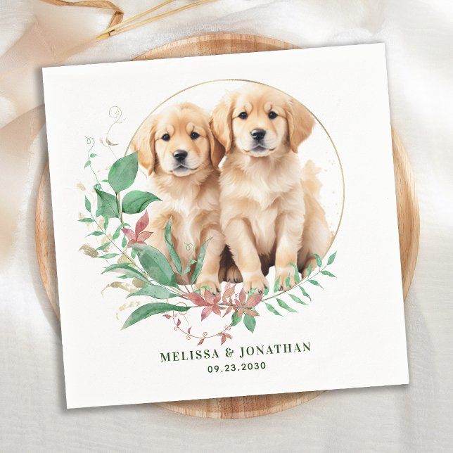 Golden Retriever Modern Botanical Floral Wedding  Napkin (Creator Uploaded)