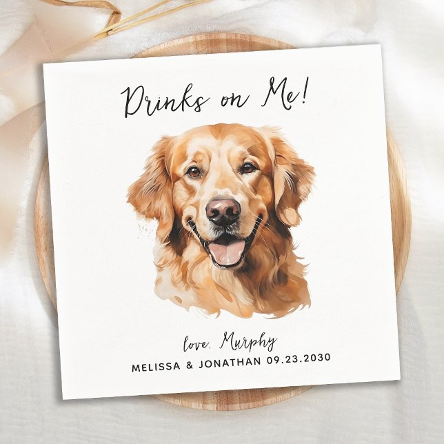 Golden Retriever Modern Dog Wedding Cocktail Napkin (Creator Uploaded)