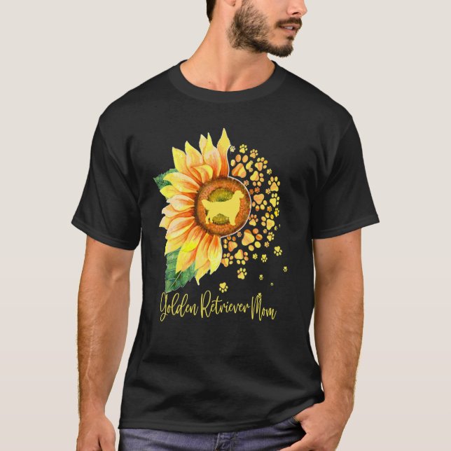 Golden Retriever Mom Sunflower Dog Paw Mother s Da T-Shirt (Front)