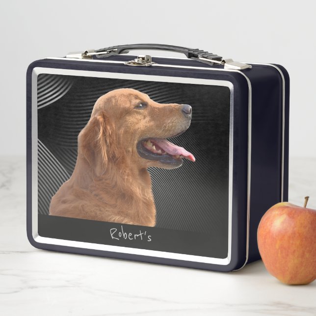Golden Retriever Monogrammed Metal Lunch Box (In Situ)