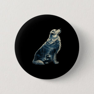 Golden retriever moonlit mountain wilderness dog 6 cm round badge