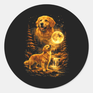 Golden Retriever Moonlit Night Art Dog Howling At  Classic Round Sticker