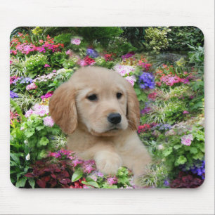 Golden Retriever Mousepad Flower Garden