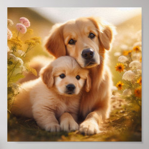 Golden Retriever mum and her puppy Poster
