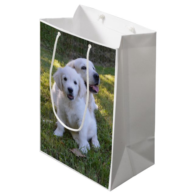 Golden Retriever Mum and Puppy Medium Gift Bag (Front Angled)