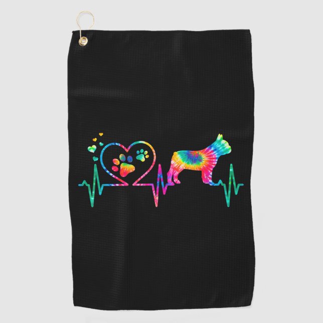 Golden Retriever Mum Dad Heartbeat Tie Dye Bulldog Golf Towel (Front)