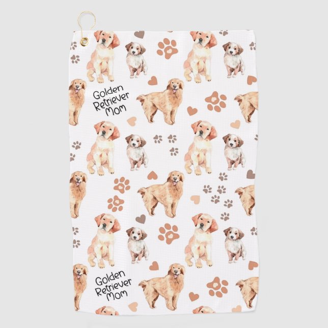 Golden Retriever Mum Pattern Golf Towel (Front)