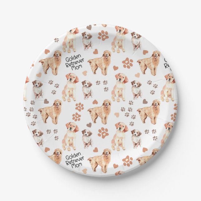 Golden Retriever Mum Pattern Paper Plate (Front)