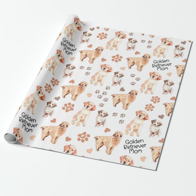 Golden Retriever Mum Pattern Wrapping Paper (Unrolled)