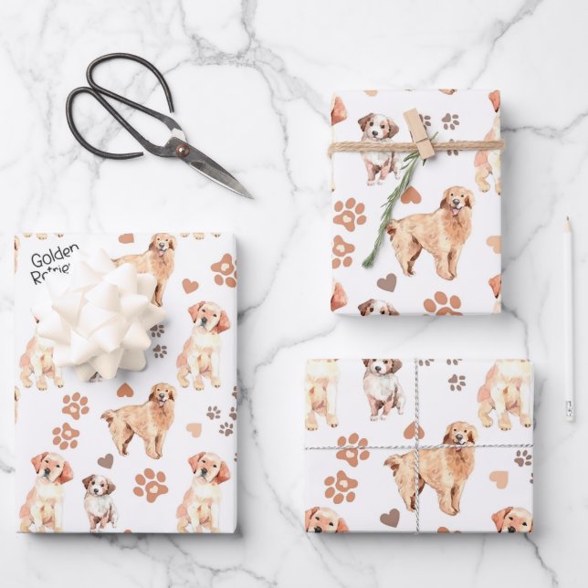 Golden Retriever Mum Pattern Wrapping Paper Sheet (Front)
