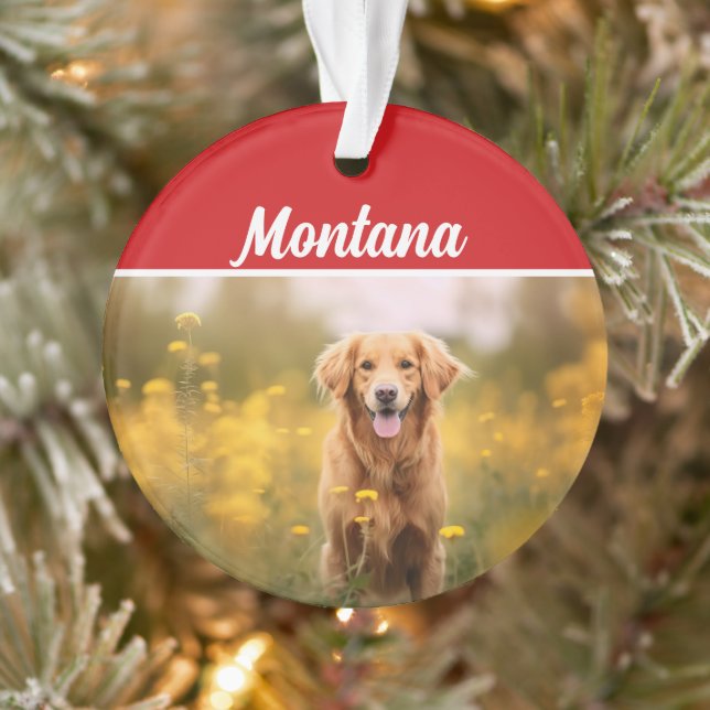 Golden Retriever Name and Photo Holiday Christmas Ornament (Tree)