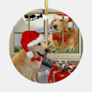 Golden Retriever "Naughty Or Nice" Ornament