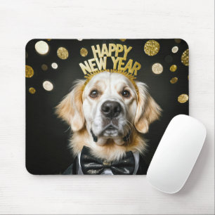 Golden Retriever New Year Tuxedo Mouse Pad