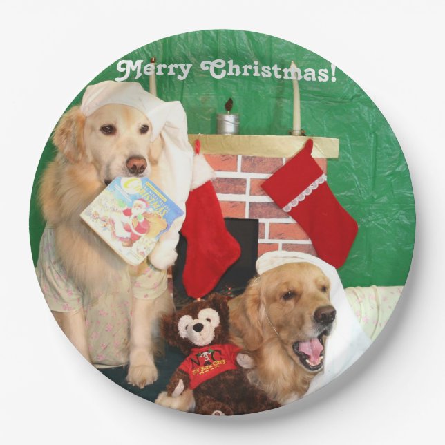 Golden Retriever Night Before Christmas Paper Plate (Front)