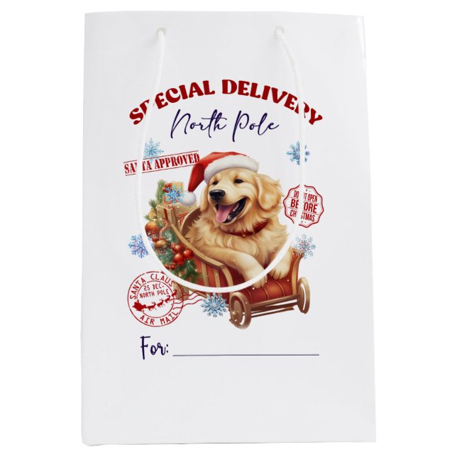 Golden Retriever North Pole Delivery Medium Gift Bag (Front)