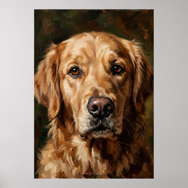Golden Retriever Oil Painting Poster | Soulful Dog (Front)