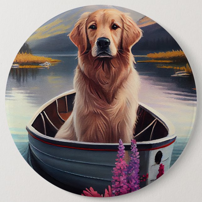 Golden Retriever on a Paddle: A Scenic Adventure 6 Cm Round Badge (Front)