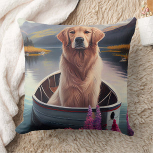 Golden Retriever on a Paddle: A Scenic Adventure Cushion