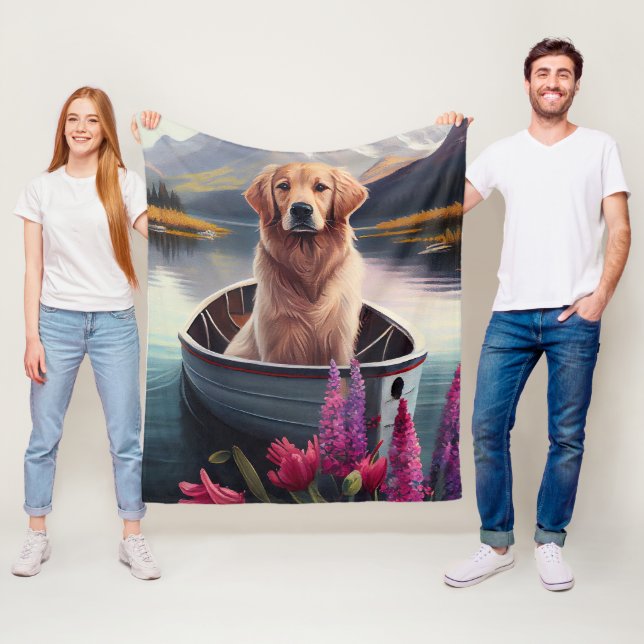 Golden Retriever on a Paddle: A Scenic Adventure Fleece Blanket (In Situ)