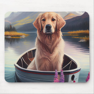 Golden Retriever on a Paddle: A Scenic Adventure Mouse Pad
