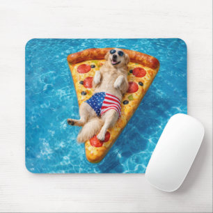 Golden Retriever on a Pizza Air Mattress Mouse Pad