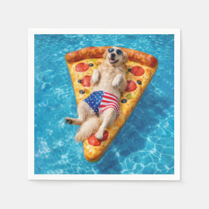 Golden Retriever on a Pizza Air Mattress Napkin