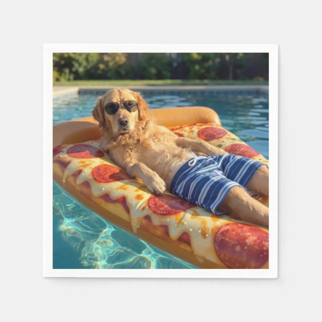 Golden Retriever on a Pizza Slice Pool Float Napkin (Front)