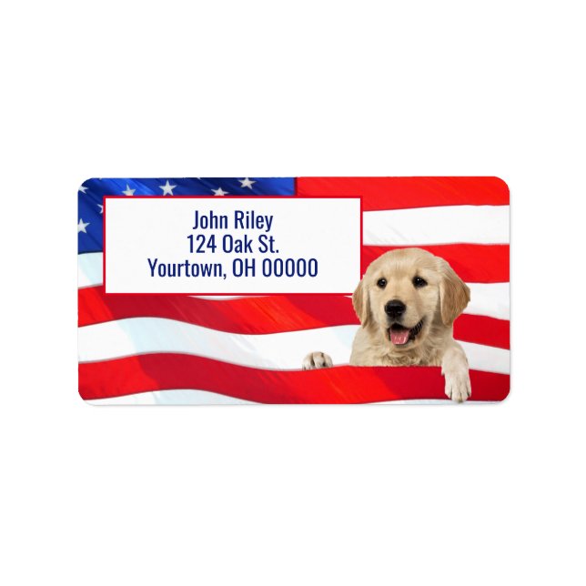 Golden Retriever On American Flag Label (Front)