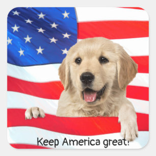 Golden Retriever on American flag Square Sticker