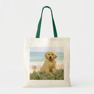 Golden Retriever On Beach Tote Bag