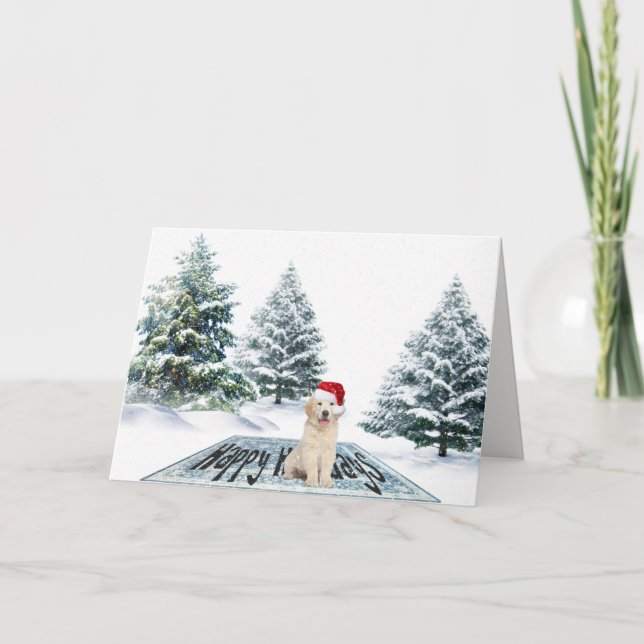 Golden Retriever on Christmas Rug Holiday Card (Front)