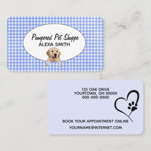 Golden Retriever on Gingham for Pet Grooming Business Card
