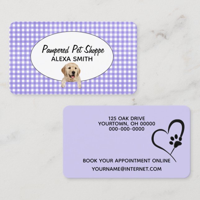Golden Retriever on Gingham for Pet Grooming Business Card (Front/Back)