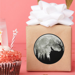 Golden Retriever On Mountain Spooky Halloween Moon Classic Round Sticker