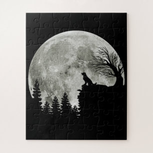 Golden Retriever On Mountain Spooky Halloween Moon Jigsaw Puzzle
