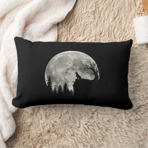 Golden Retriever On Mountain Spooky Halloween Moon Lumbar Cushion