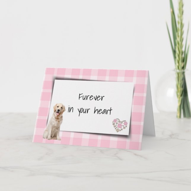Golden Retriever On Plaid Pet Loss Sympathy Card (Front)