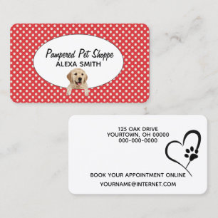Golden Retriever on Polka Dots for Pet Grooming Business Card
