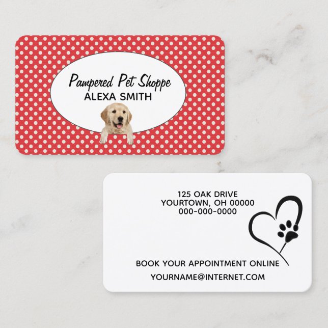 Golden Retriever on Polka Dots for Pet Grooming   Business Card (Front/Back)