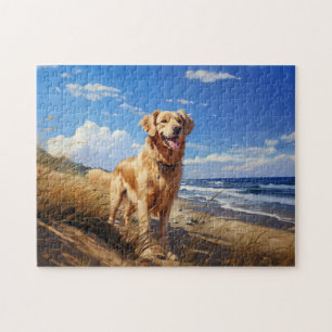 Golden retriever on the beach jigsaw puzzle